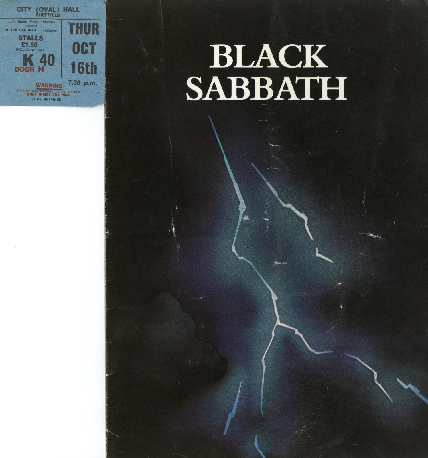 Black Sabbath programme and concert ticket stub, 1975