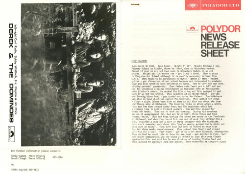 Derek & the Dominoes Polydor News Release Sheet