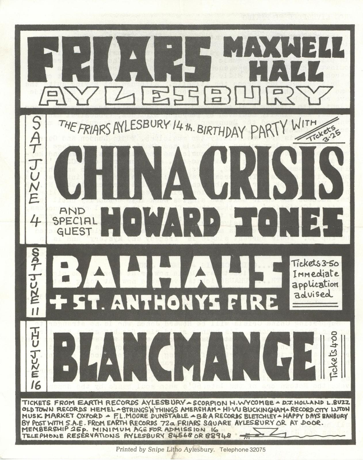 Friars Aylesbury Concert Flyer 1983