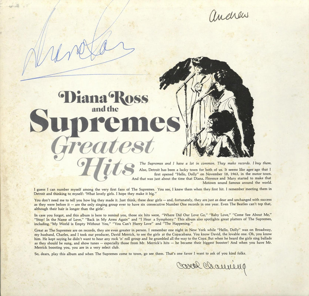Diana Ross and the Supremes Greatest Hits signed album