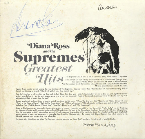 Diana Ross and the Supremes Greatest Hits signed album