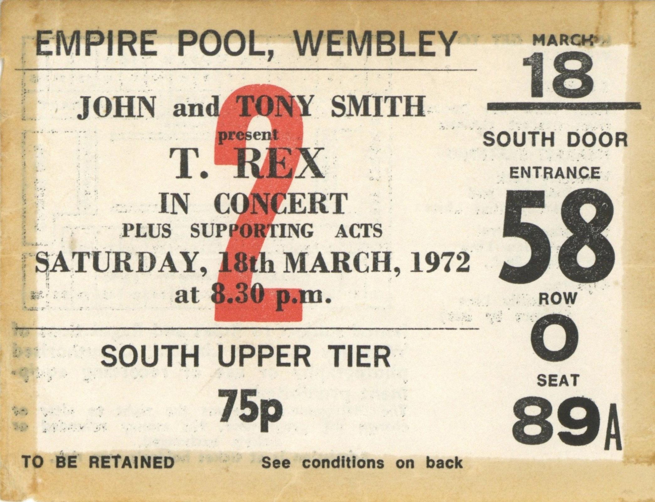 T. Rex concert ticket stub