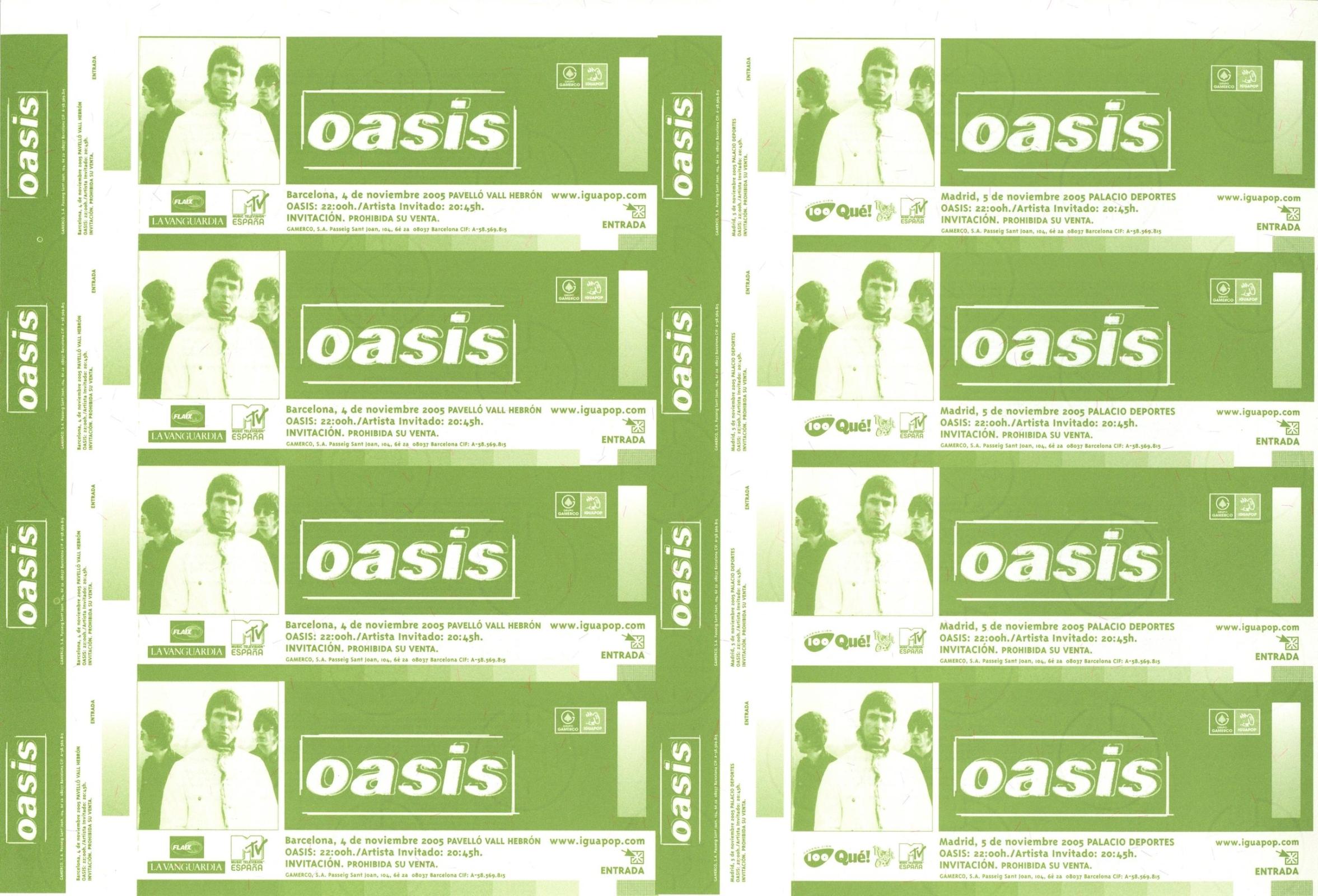 Oasis Spanish ticket proofs 2005