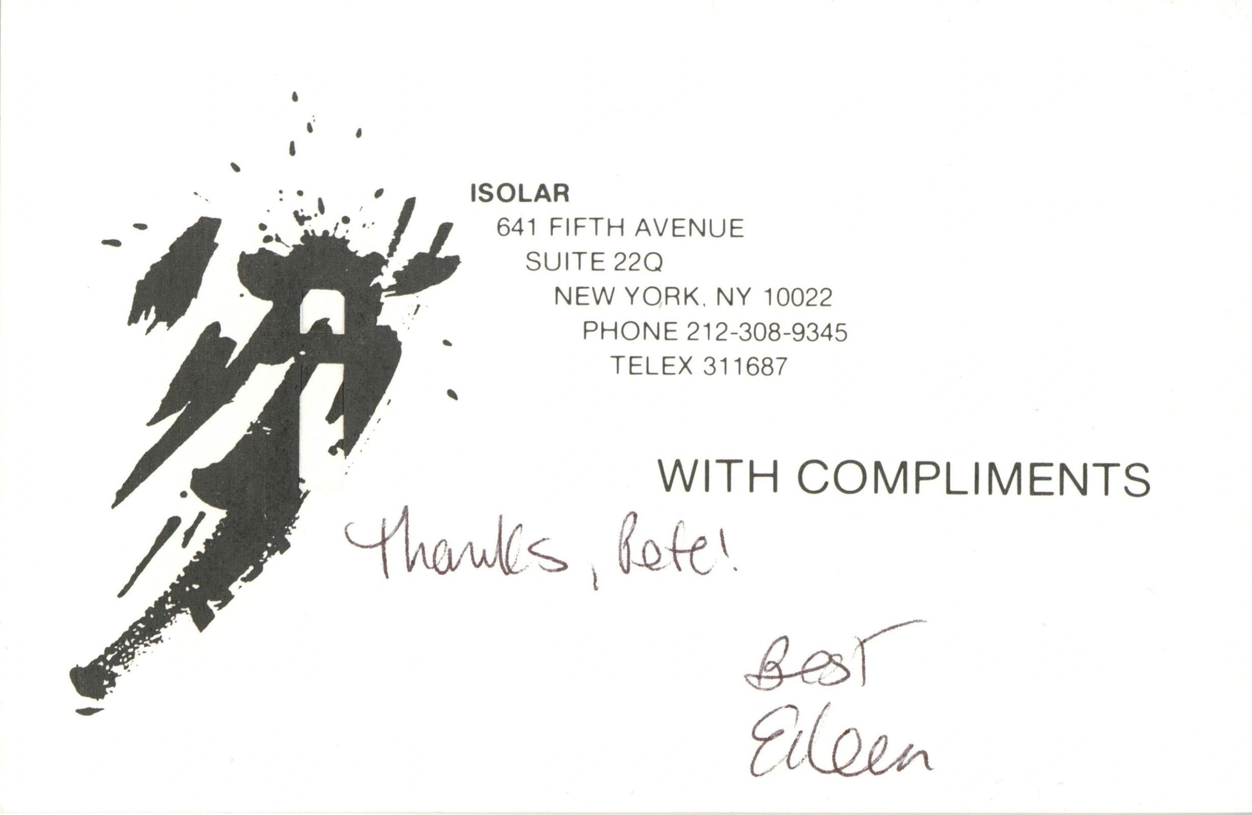 Isolar Enterprises Compliments Card