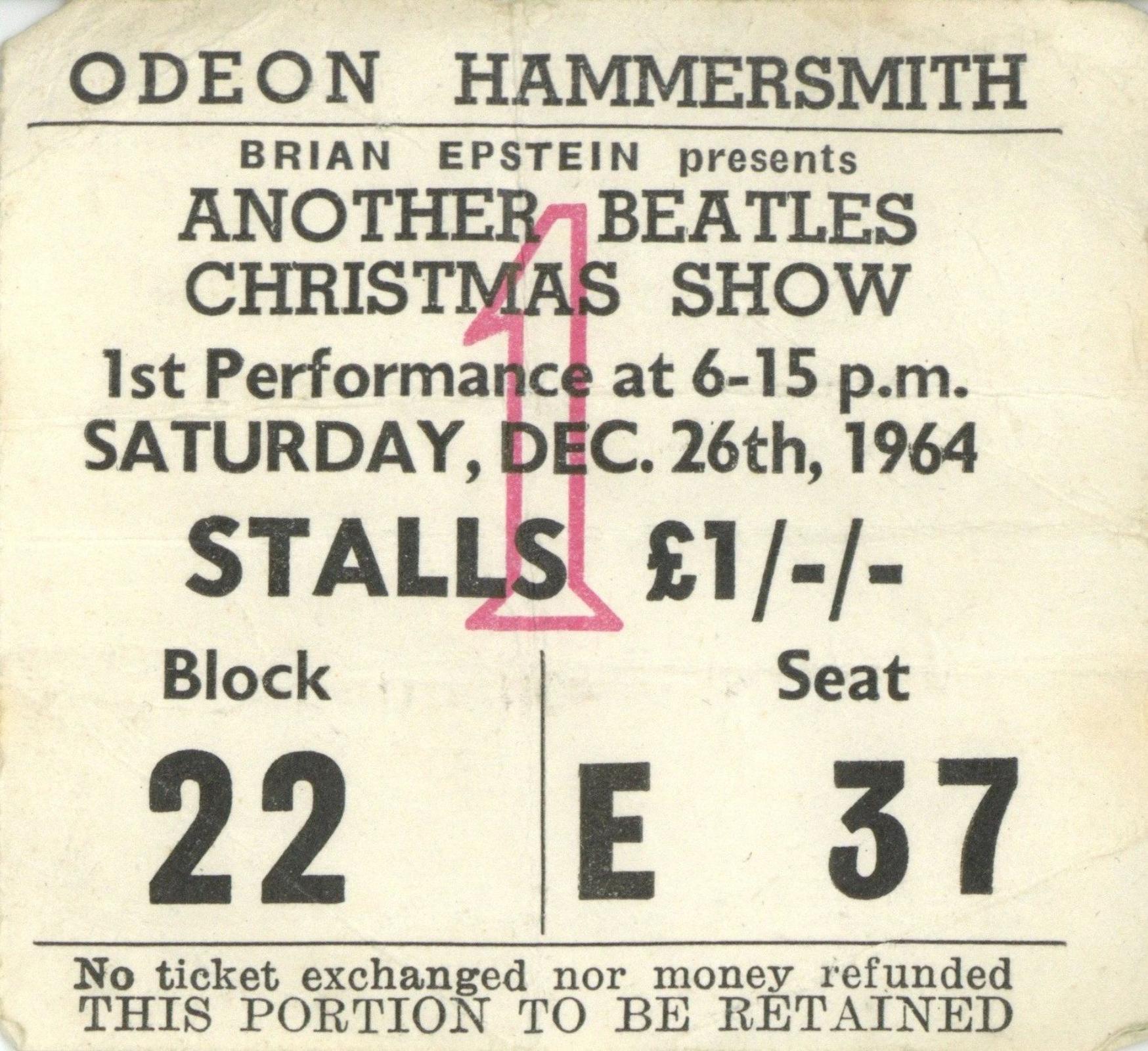The Beatles Another Christmas Show Ticket Stub