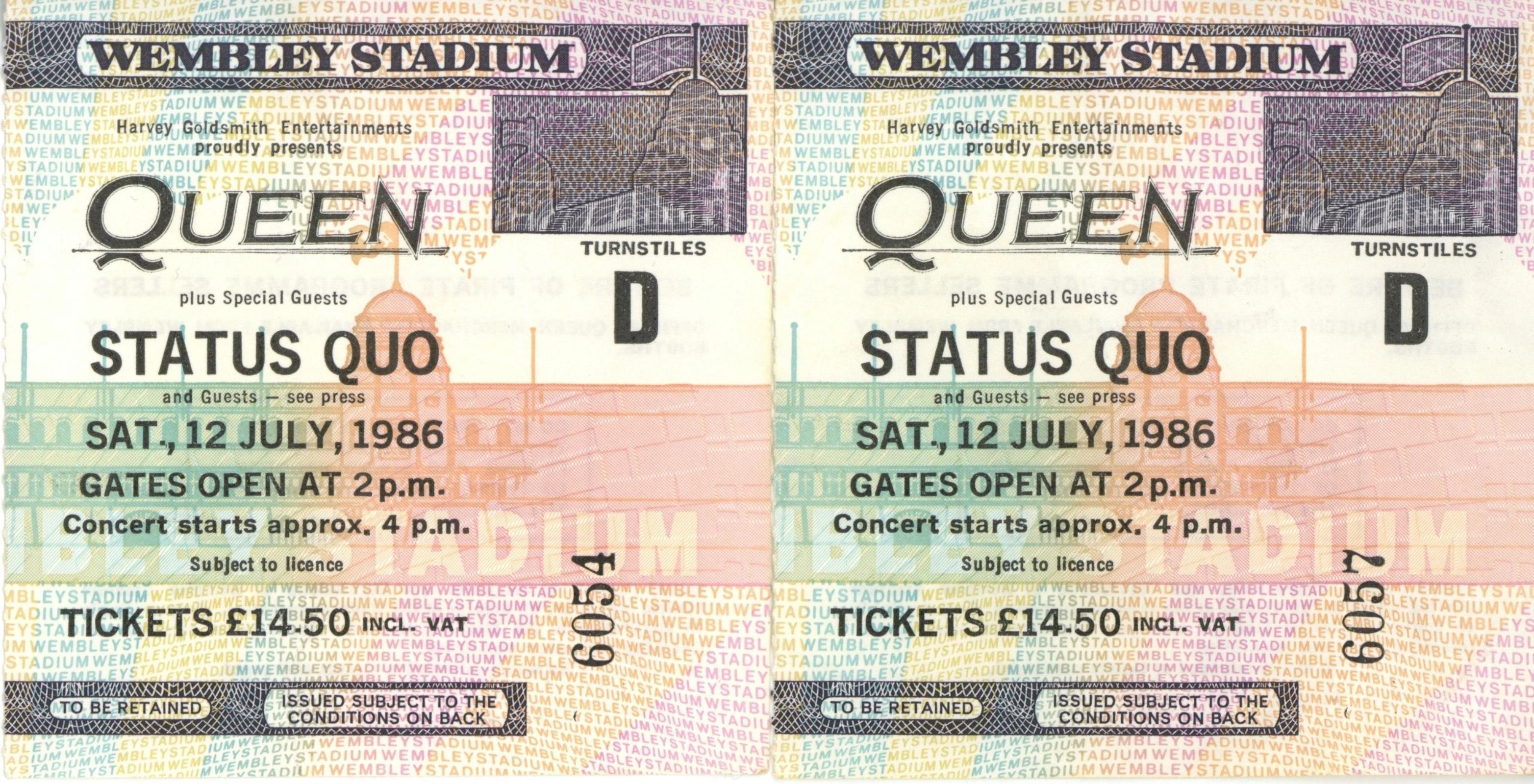 Queen and Status Quo Wembley ticket stubs 1986
