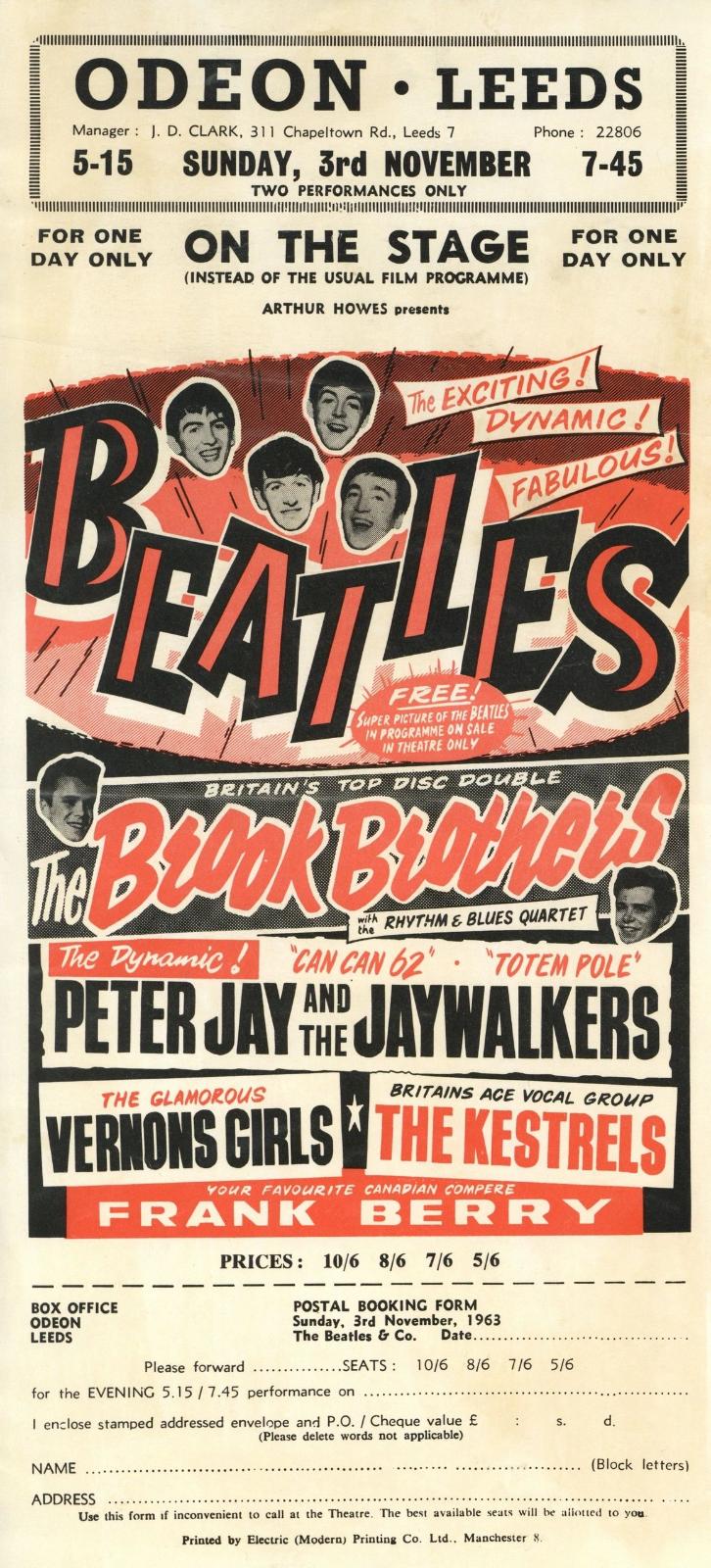 The Beatles Odeon Leeds Handbill 1963