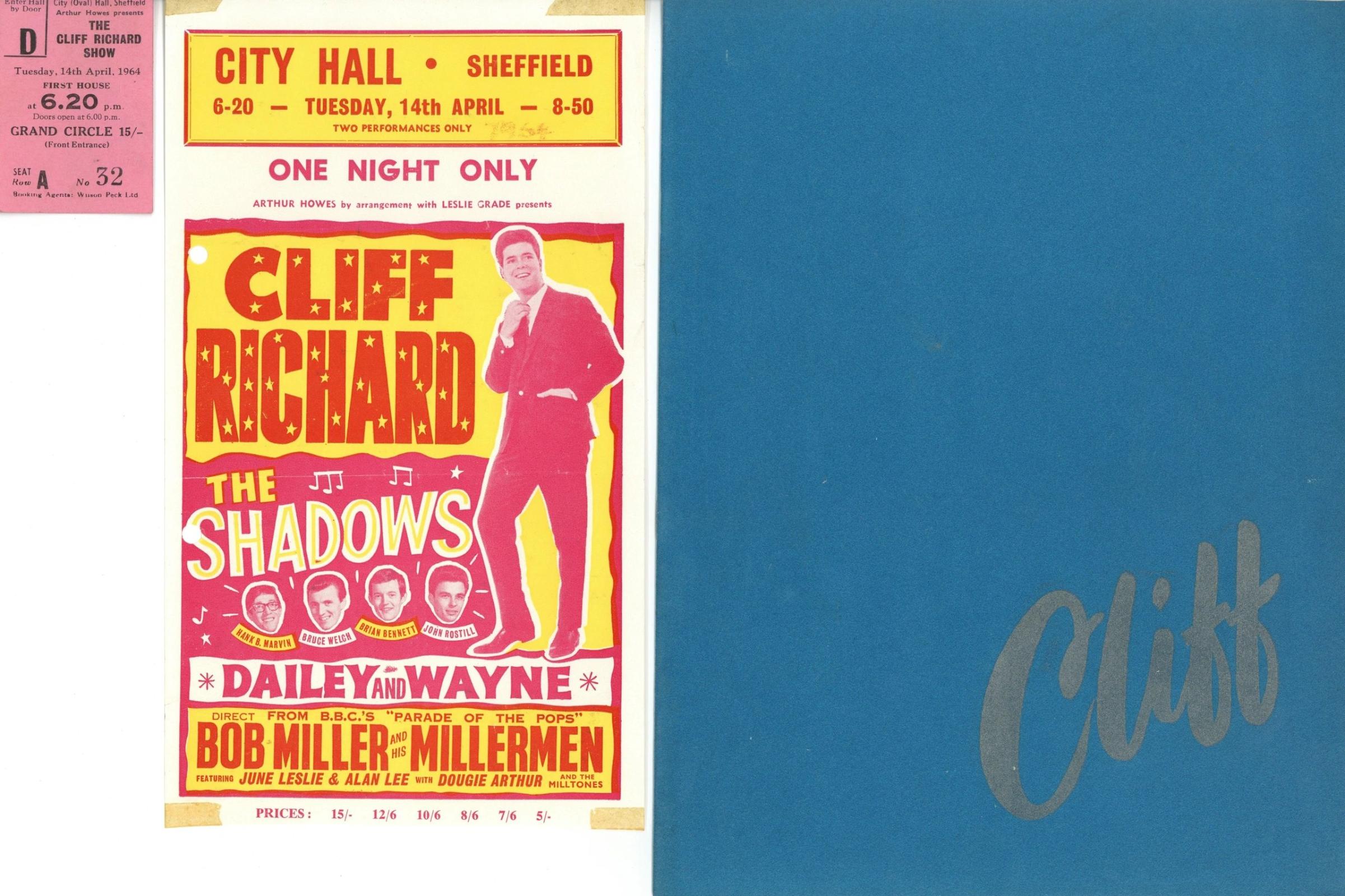 The Cliff Richard Show Programme, handbill and Ticket Stub 1964