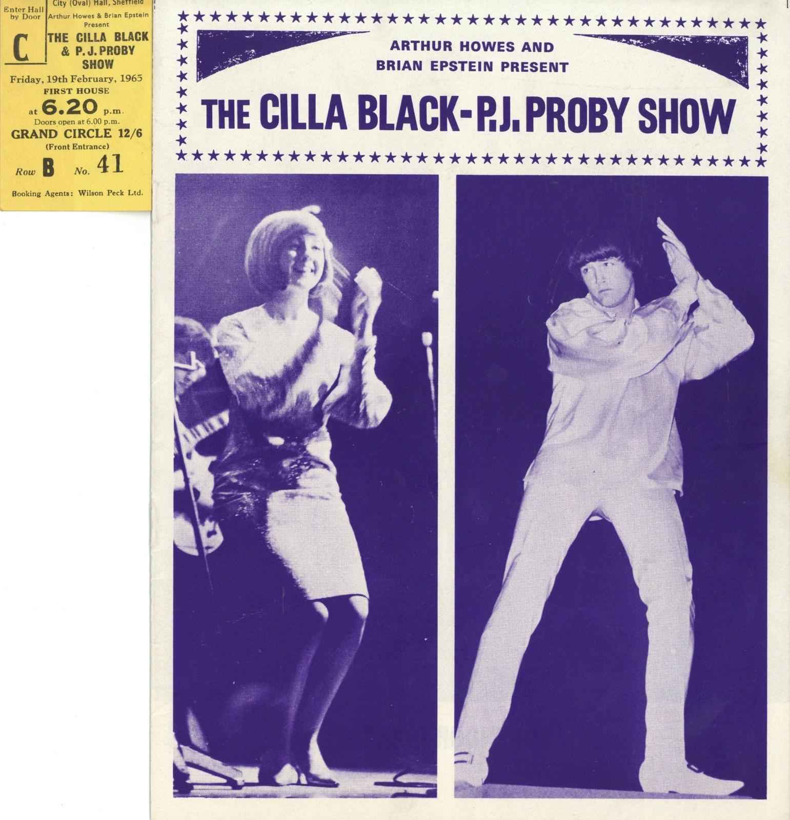 The Cilla Black–P.J. Proby Show programme and ticket stub