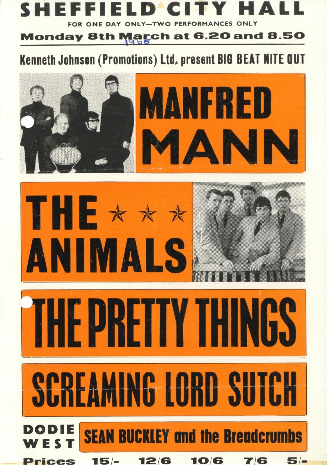 Manfred Mann Concert Handbill 1965