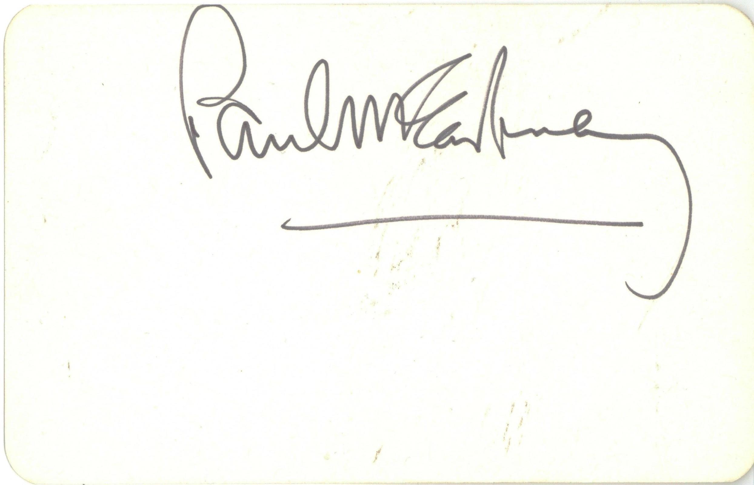 Paul McCartney signed index card