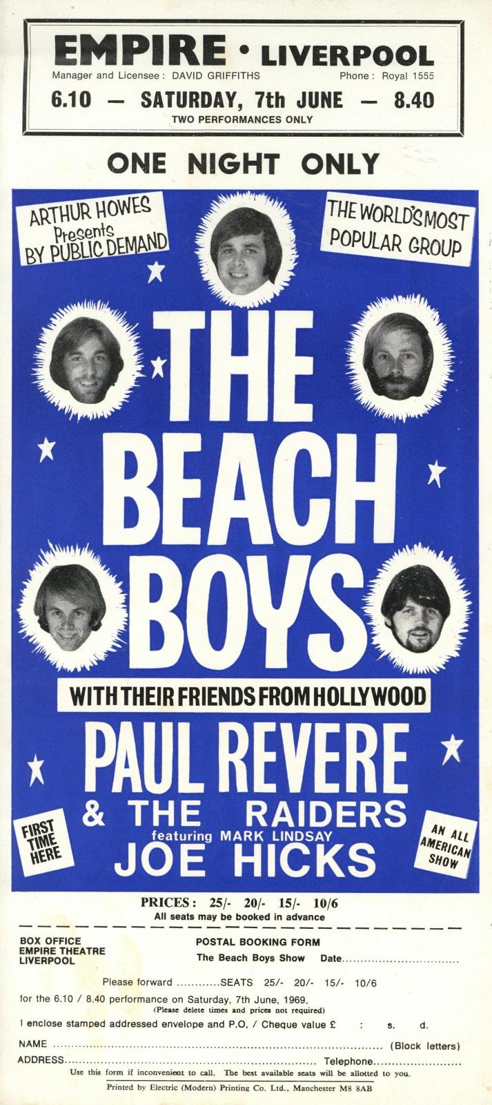 The Beach Boys Empire Theatre Liverpool Handbill 1969