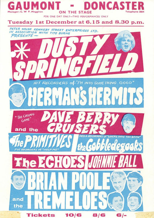 Dusty Springfield Gaumont Theatre Doncaster Handbill 1964