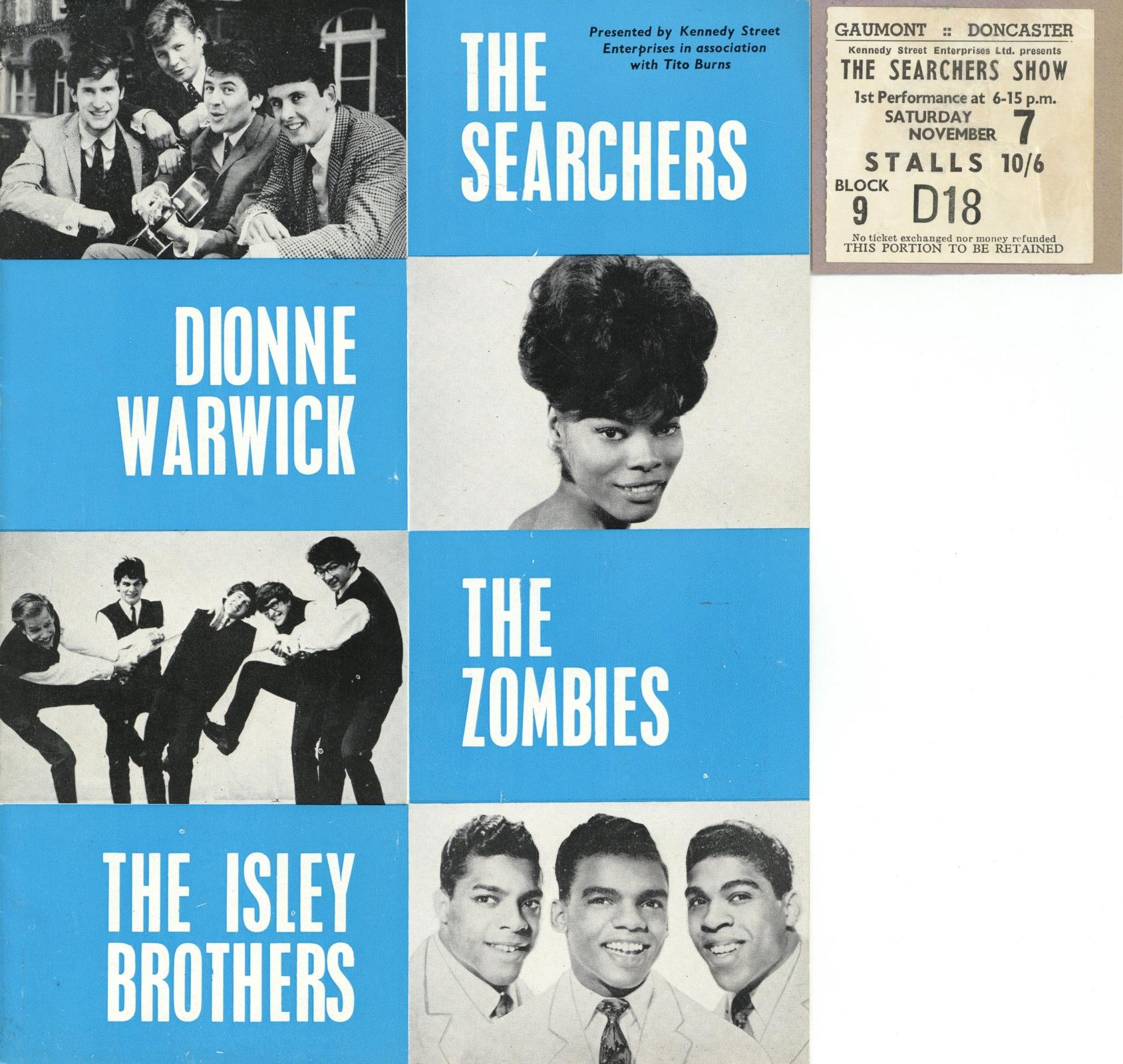 The Searchers and Dionne Warwick tour programme and ticket stub 1964