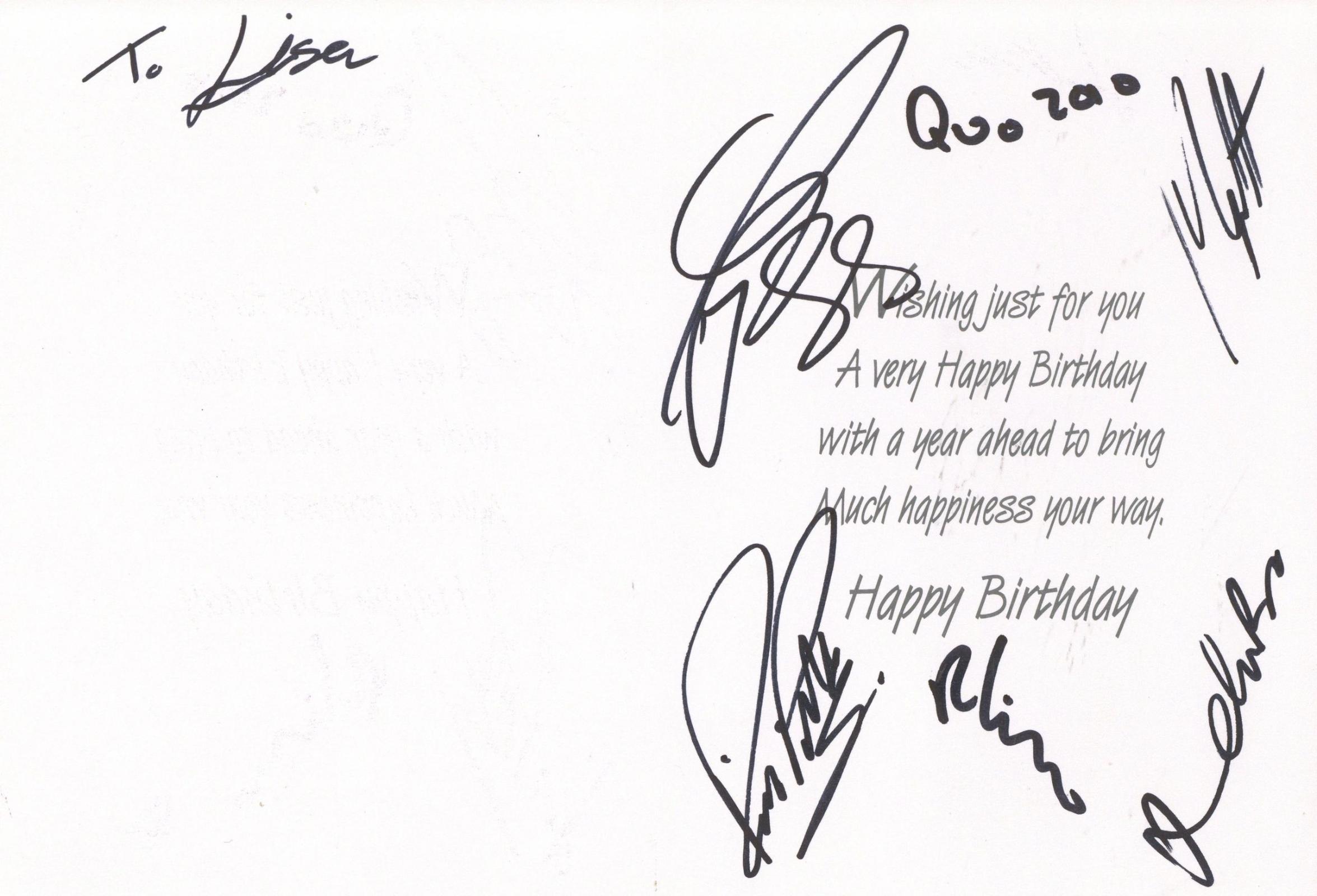 Status Quo signed birthday card