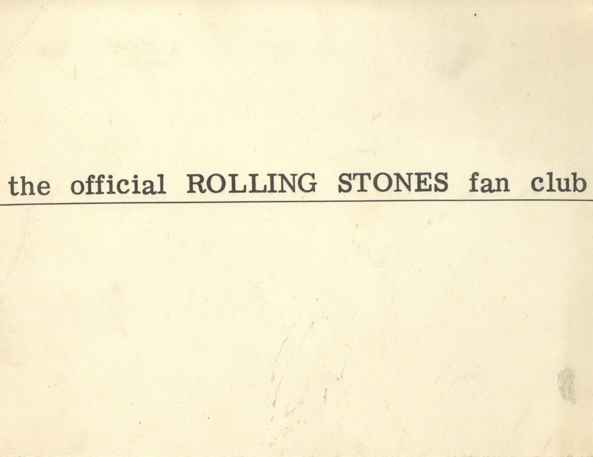 The Rolling Stones Official Membership Card 1964