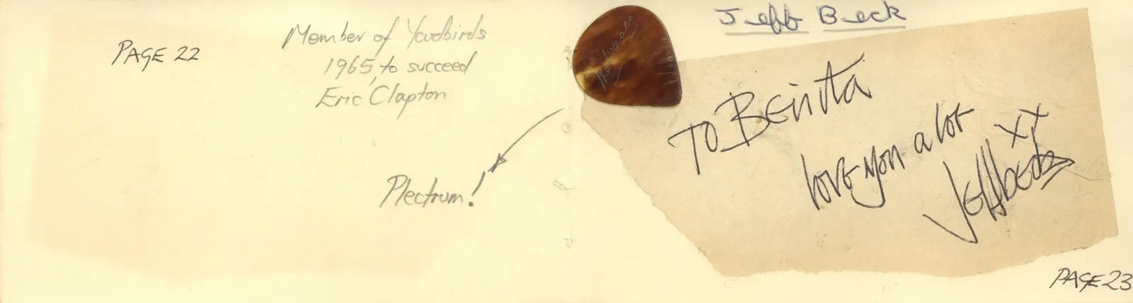 Jeff Beck Autograph and Guitar Pick