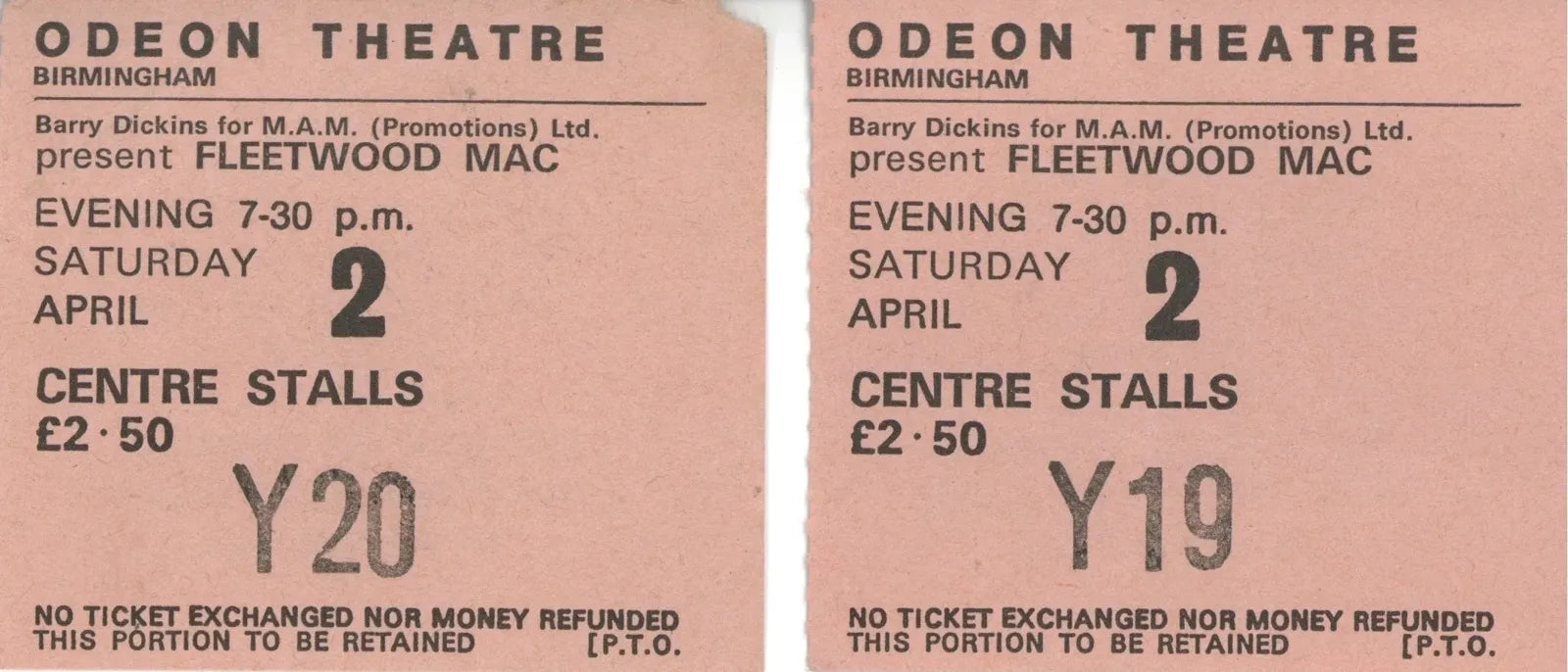Fleetwood Mac Concert ticket stubs 1977