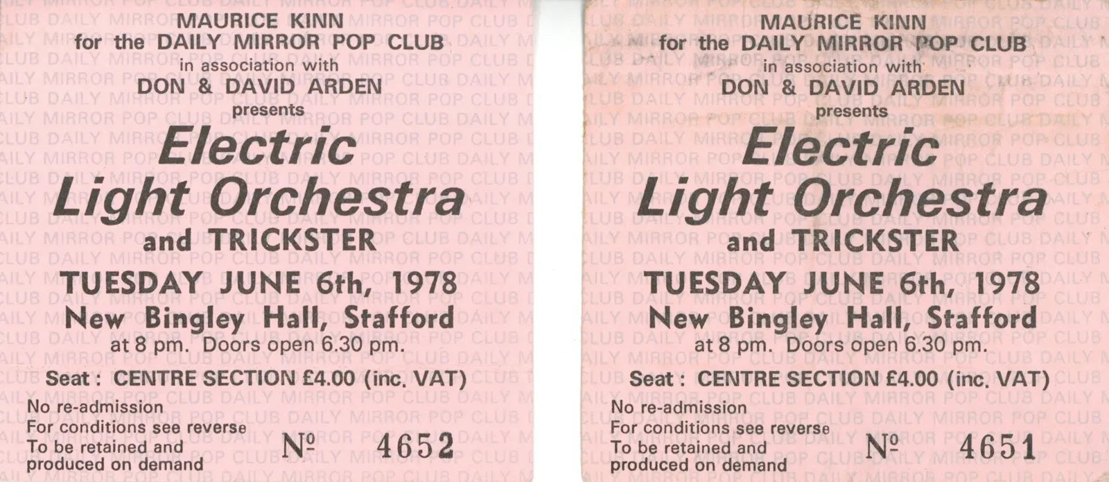 Electric Light Orchestra ticket stubs 1978
