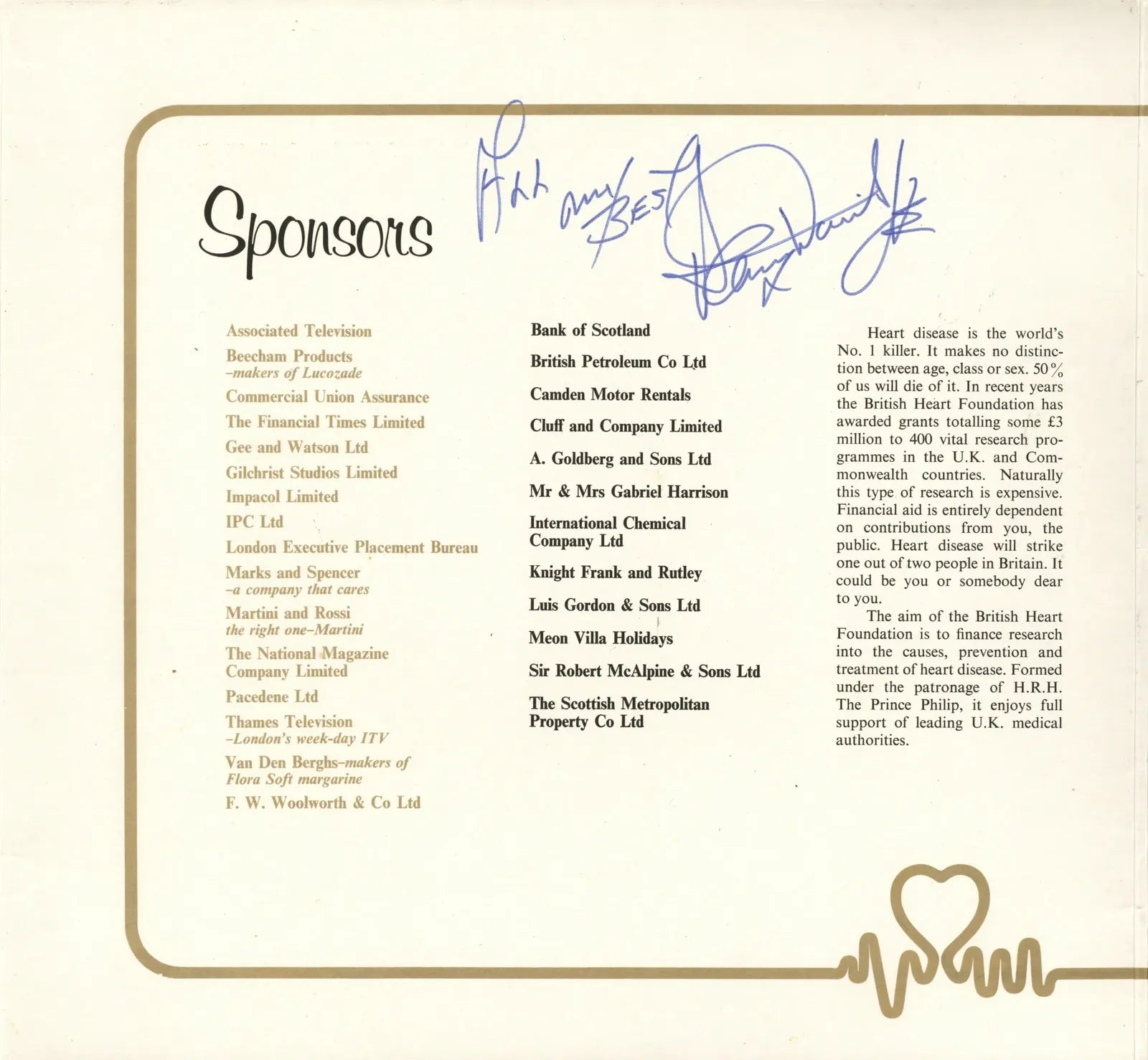 Sammy Davis Jr signed Gala performance sleeve 1974
