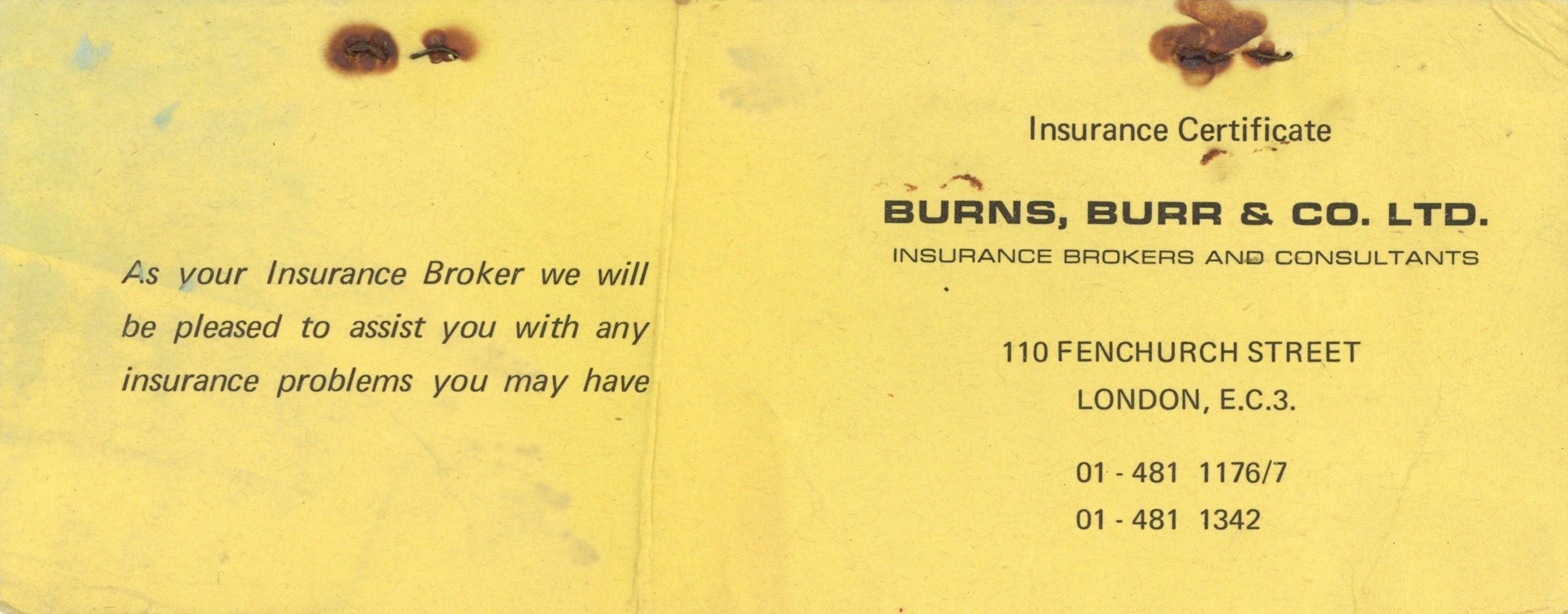 George Harrison Car insurance certificate 1972