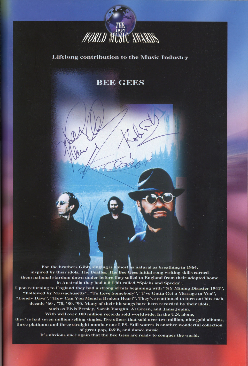 The Bee Gees signed World Music Awards programme 1997