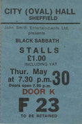 Black Sabbath Concert Ticket Stub — Sheffield, 1974