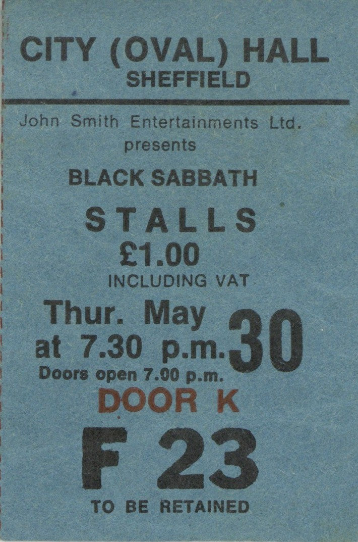 Black Sabbath Concert Ticket Stub — Sheffield, 1974