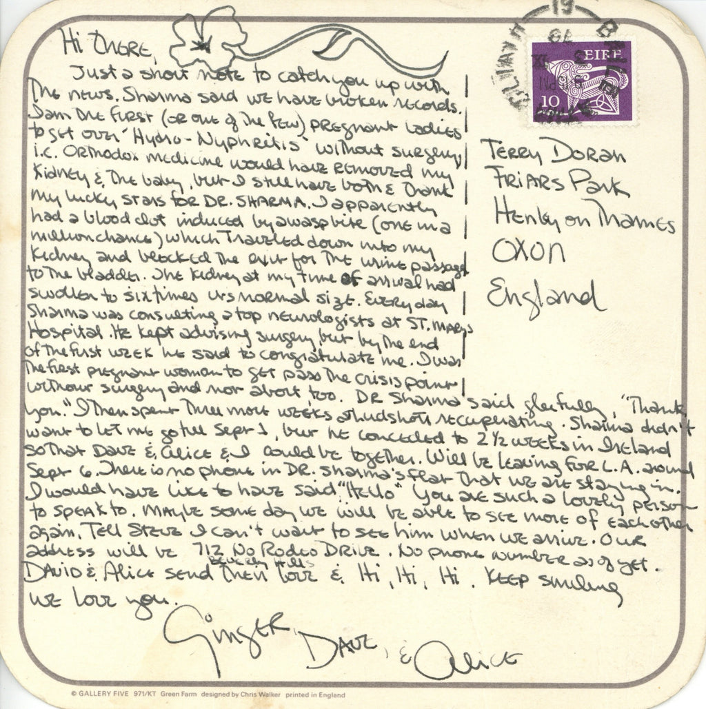 Ginger Gilmour Handwritten Postcard