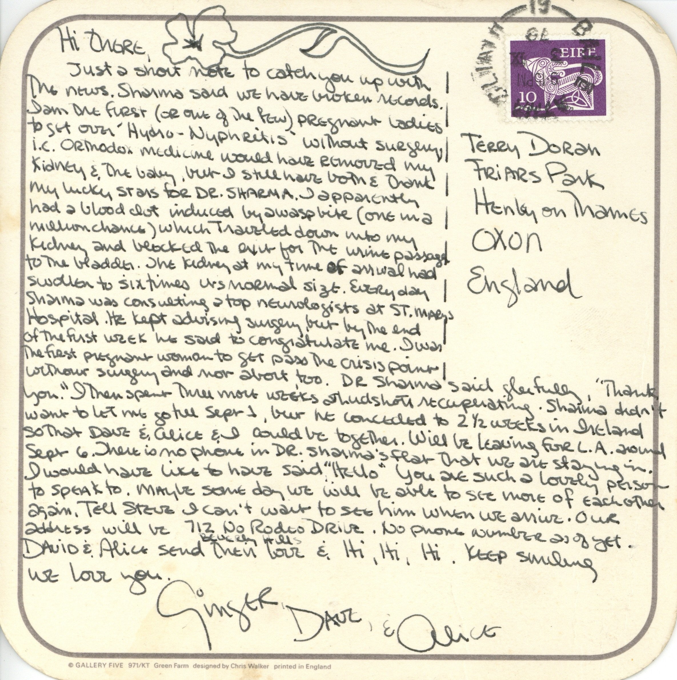 Ginger Gilmour Handwritten Postcard