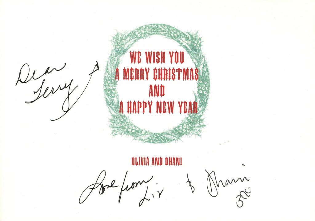 Olivia and Dhani Harrison Signed Christmas Card