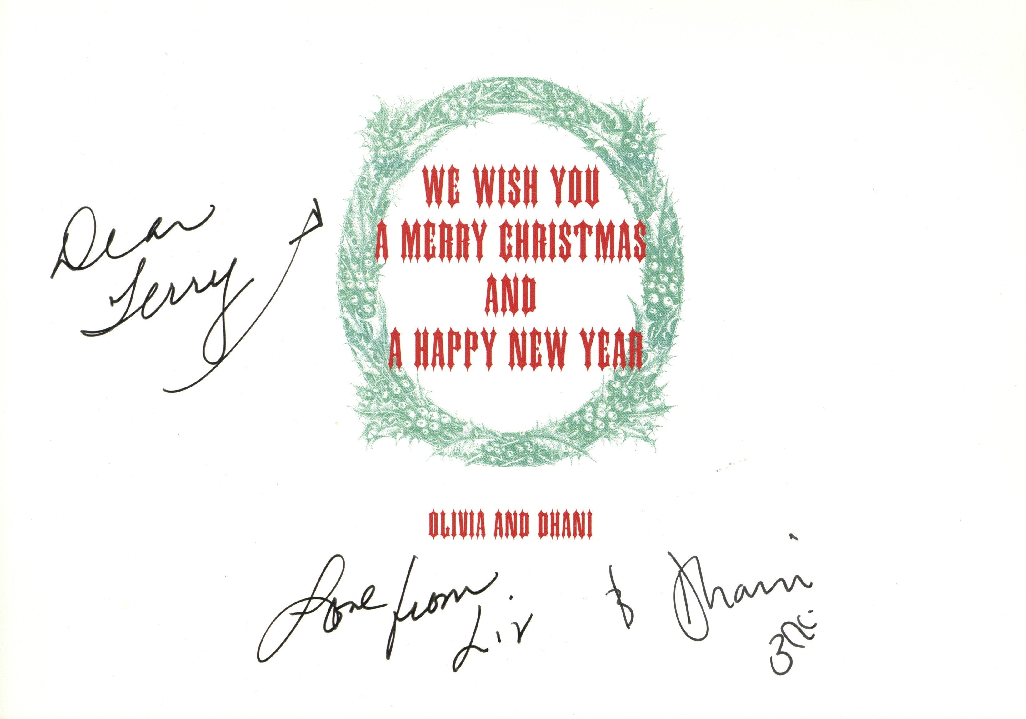 Olivia and Dhani Harrison Signed Christmas Card