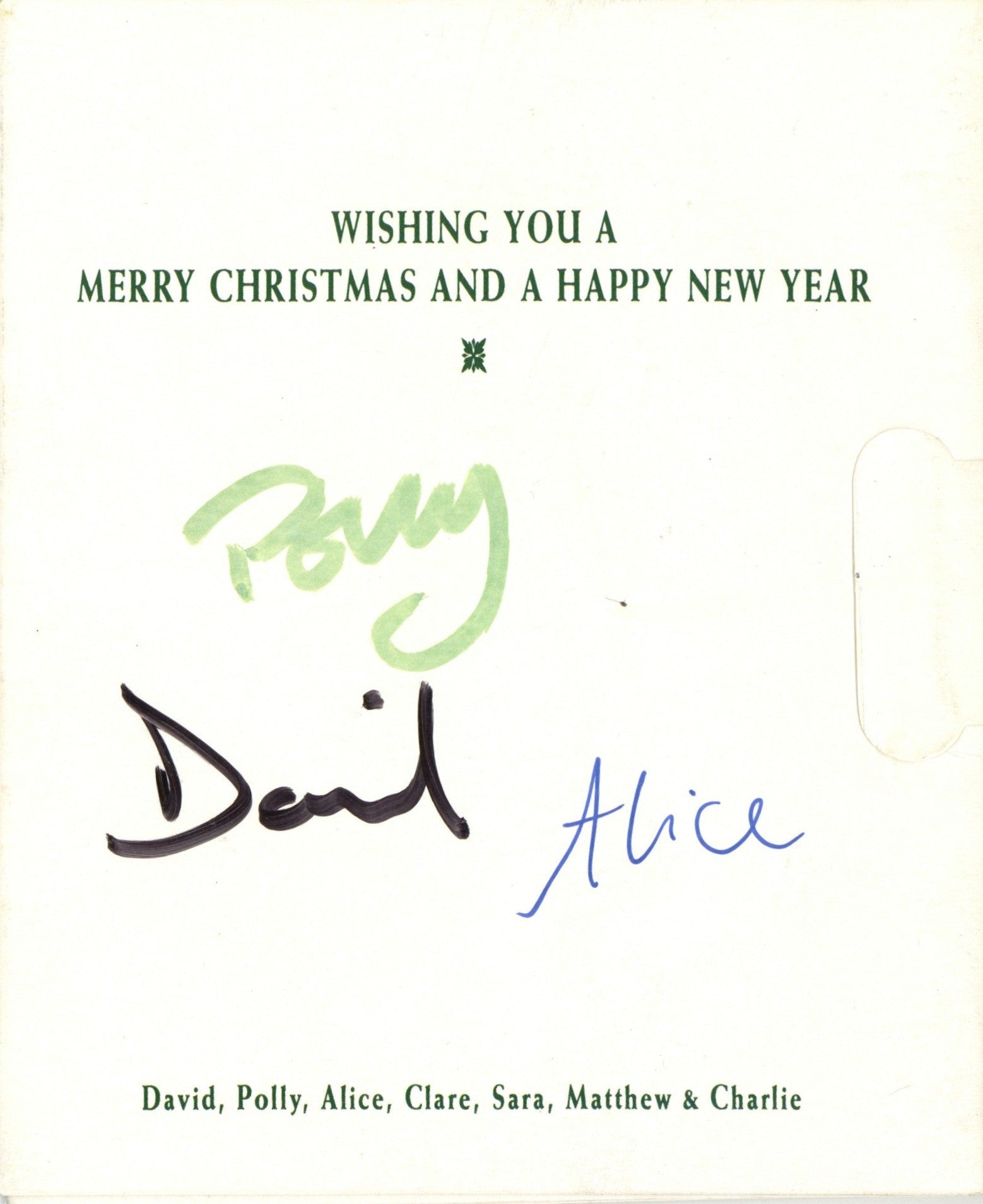 David Gilmour signed fold out Christmas card