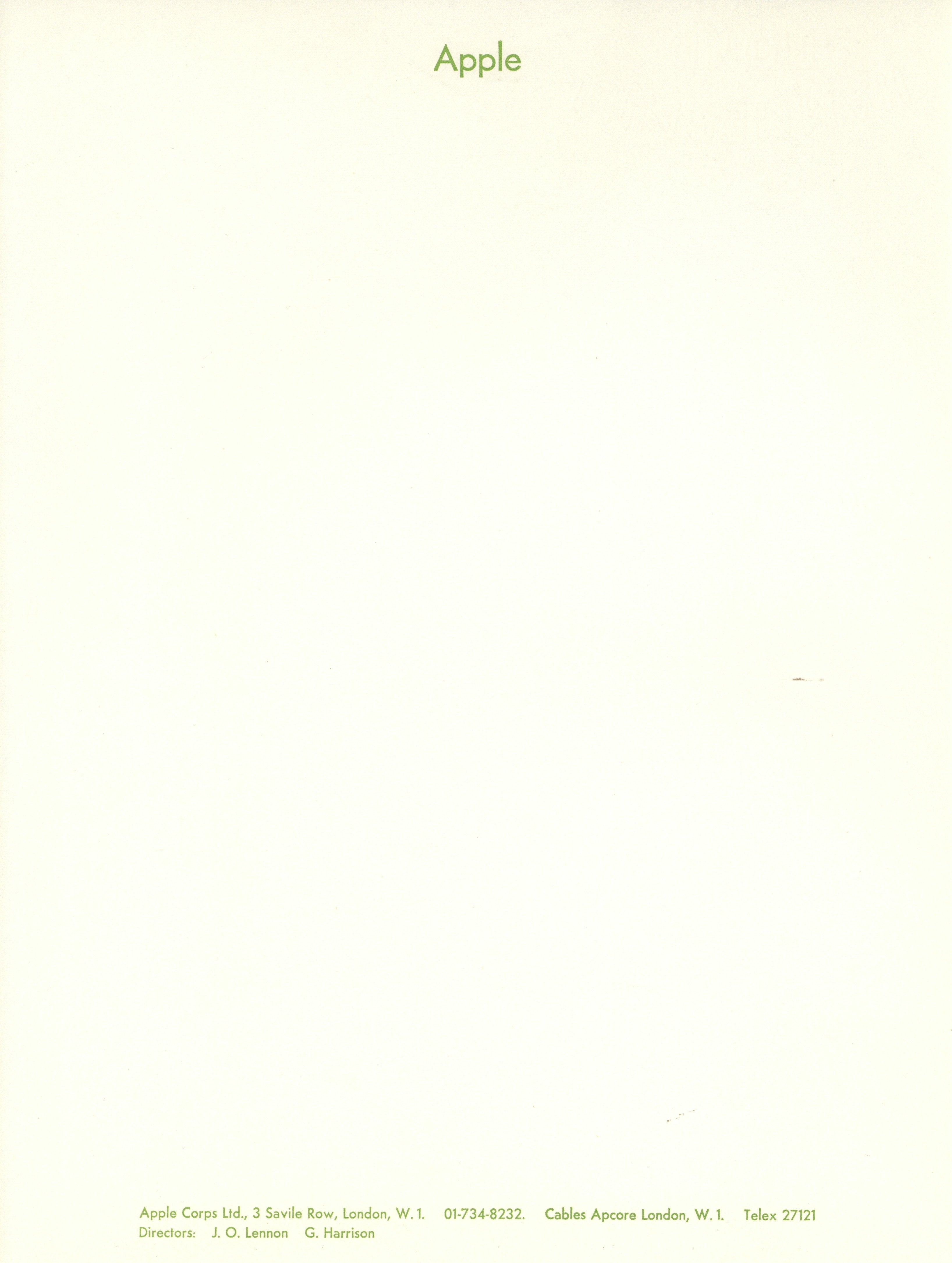 The Beatles Apple Corps Ltd Letterhead 1960s