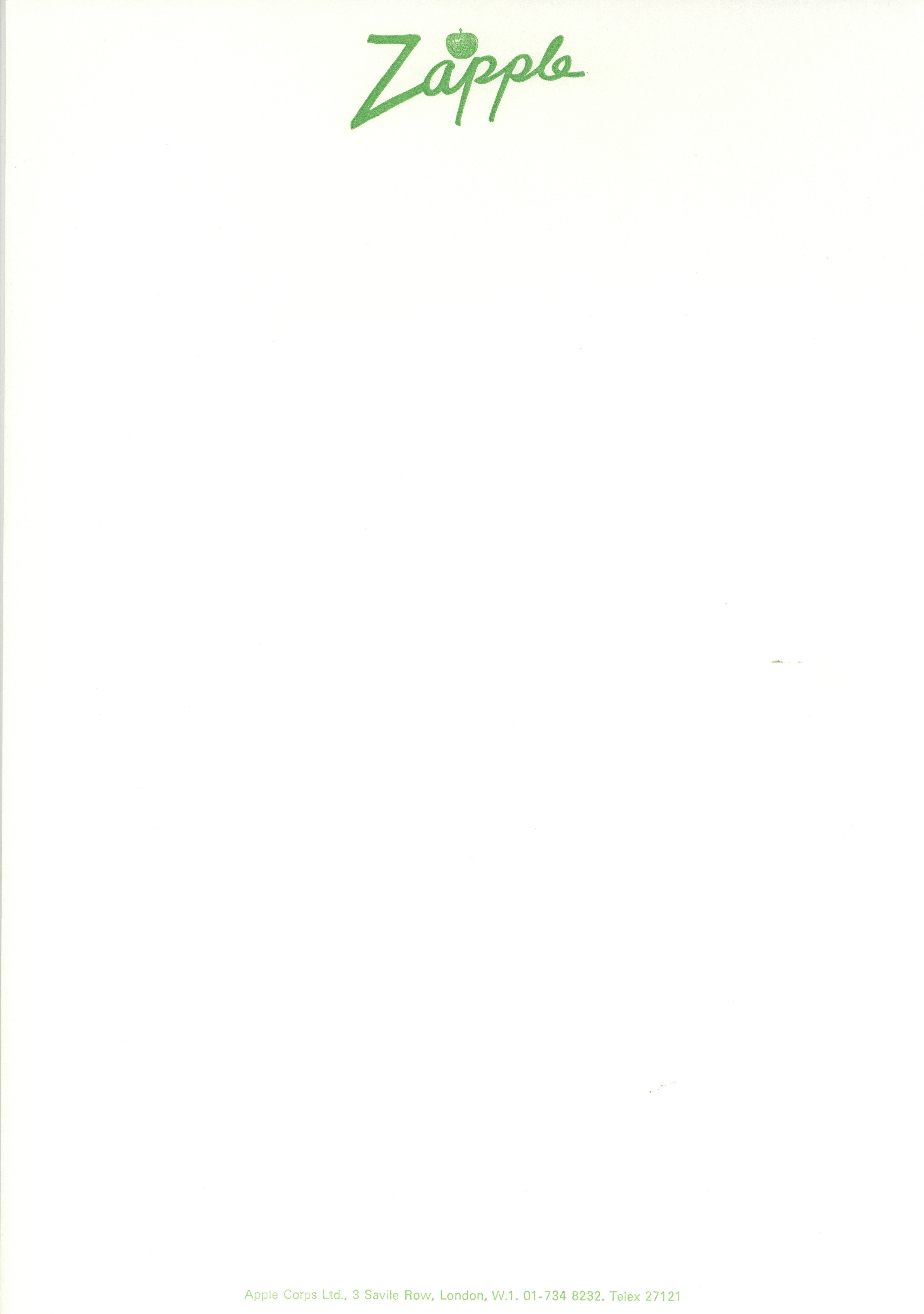 The Beatles Zapple Letterhead