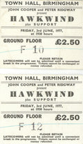 Hawkwind concert ticket stubs 1977