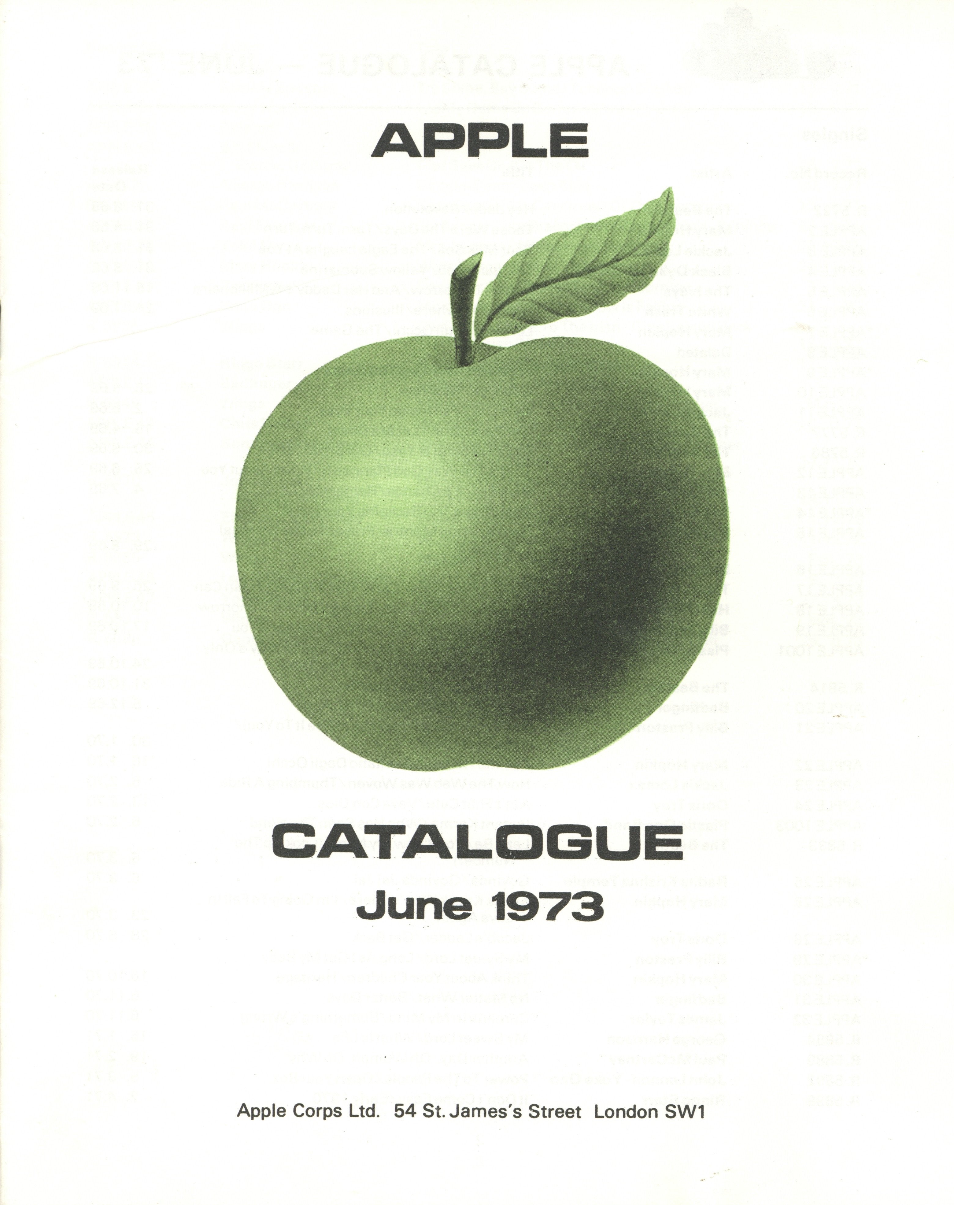 Apple Records promotional catalogue June 1973