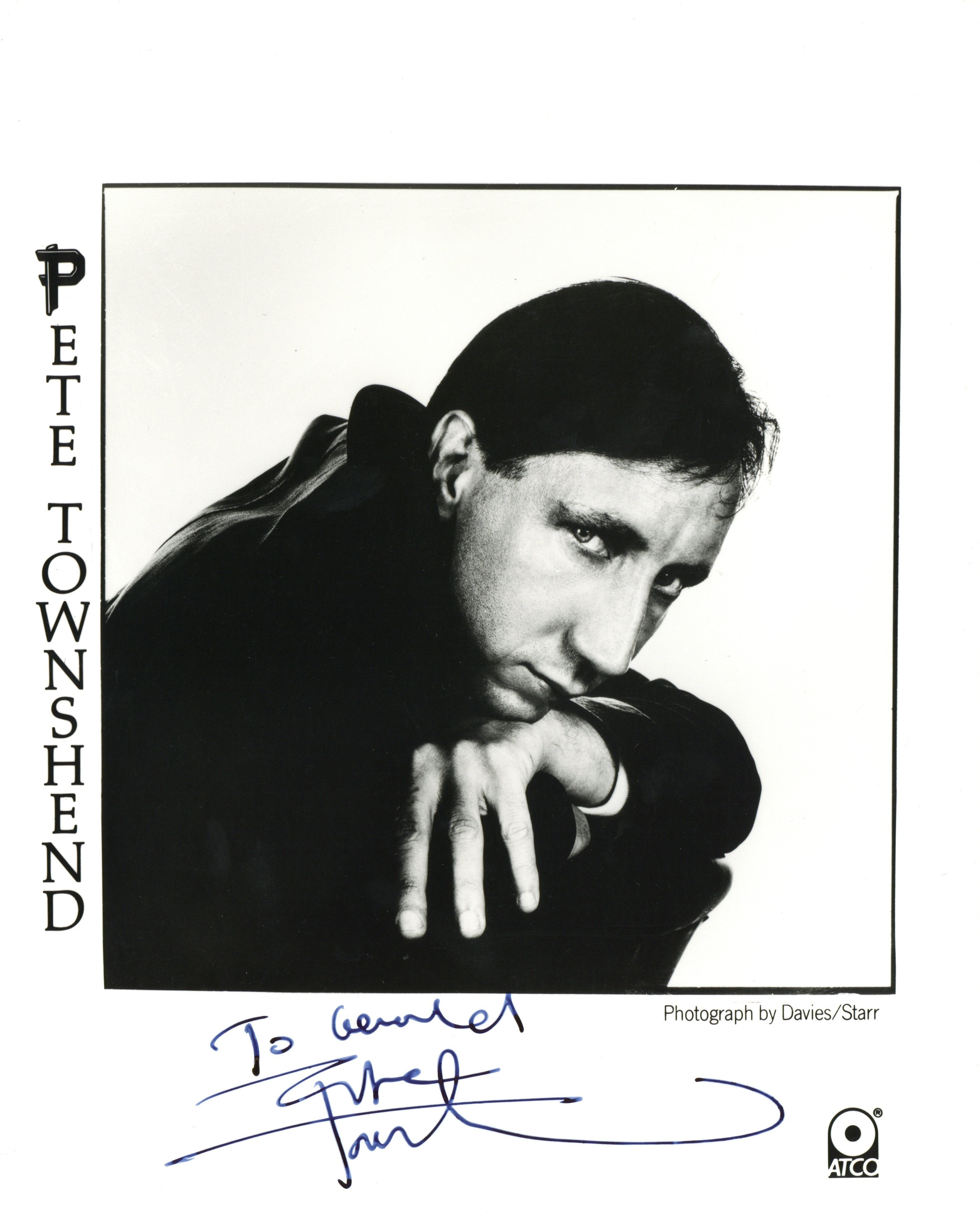 Pete Townshend signed promotional photograph