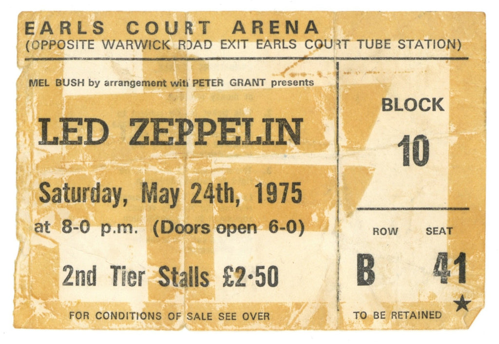 Led Zeppelin Earls Court Arena London 1975 Concert Programme and Ticket Stub