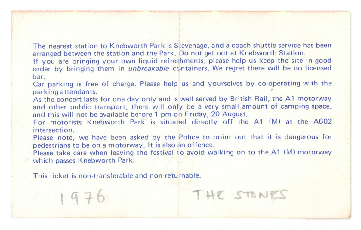 The Rolling Stones Knebworth Fair Ticket 1976