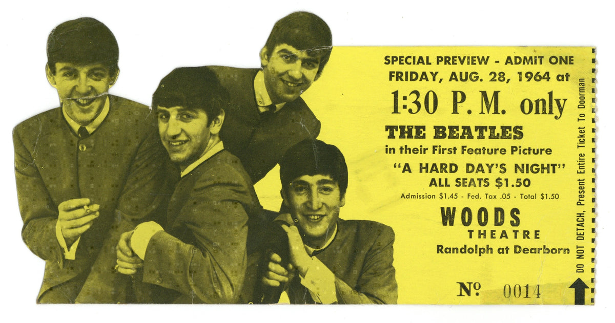 The Beatles “A Hard Day’s Night” preview movie Ticket stub 1964