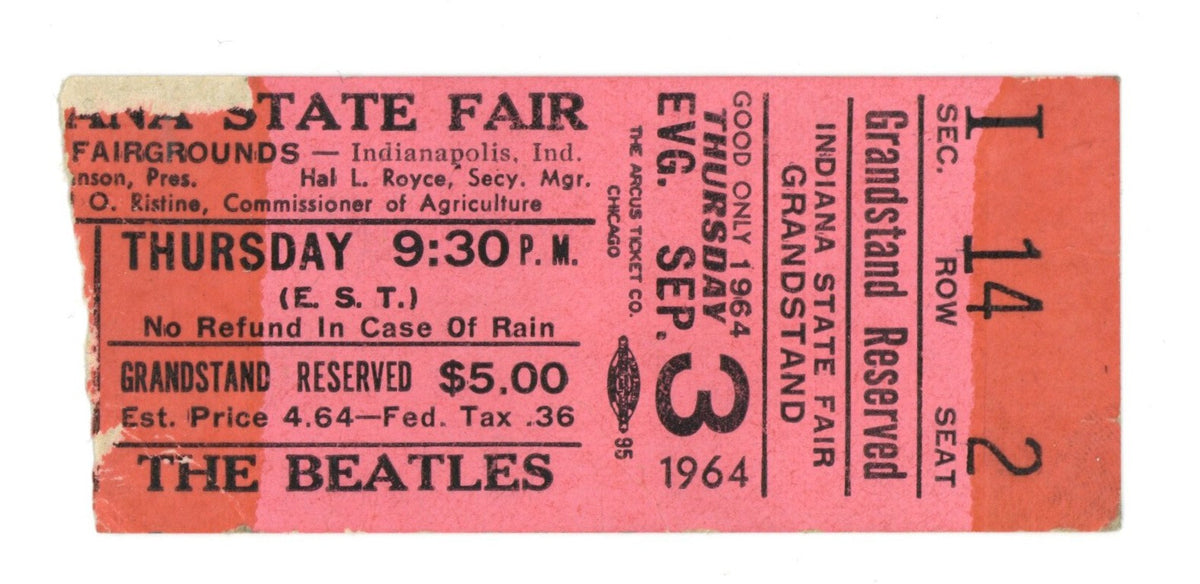 The Beatles Indiana State Fair ticket stub 1964