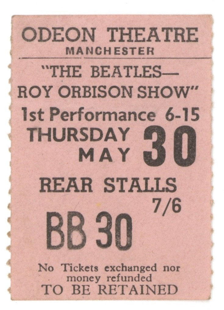 The Beatles Roy Orbison Show ticket stub 1963
