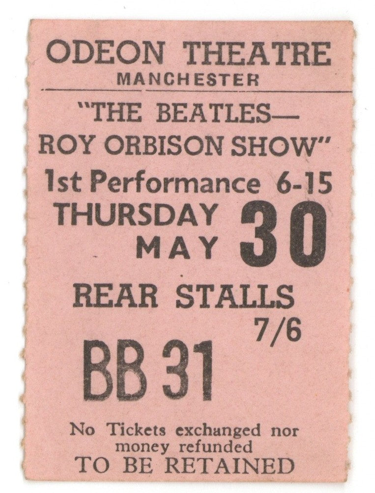 The Beatles Roy Orbison Show ticket stub 1963