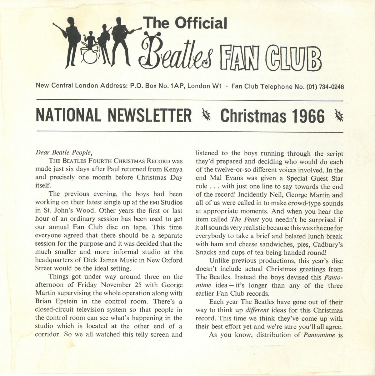 The Beatles "Pantomime: Everywhere It's Christmas" Flexi 1966