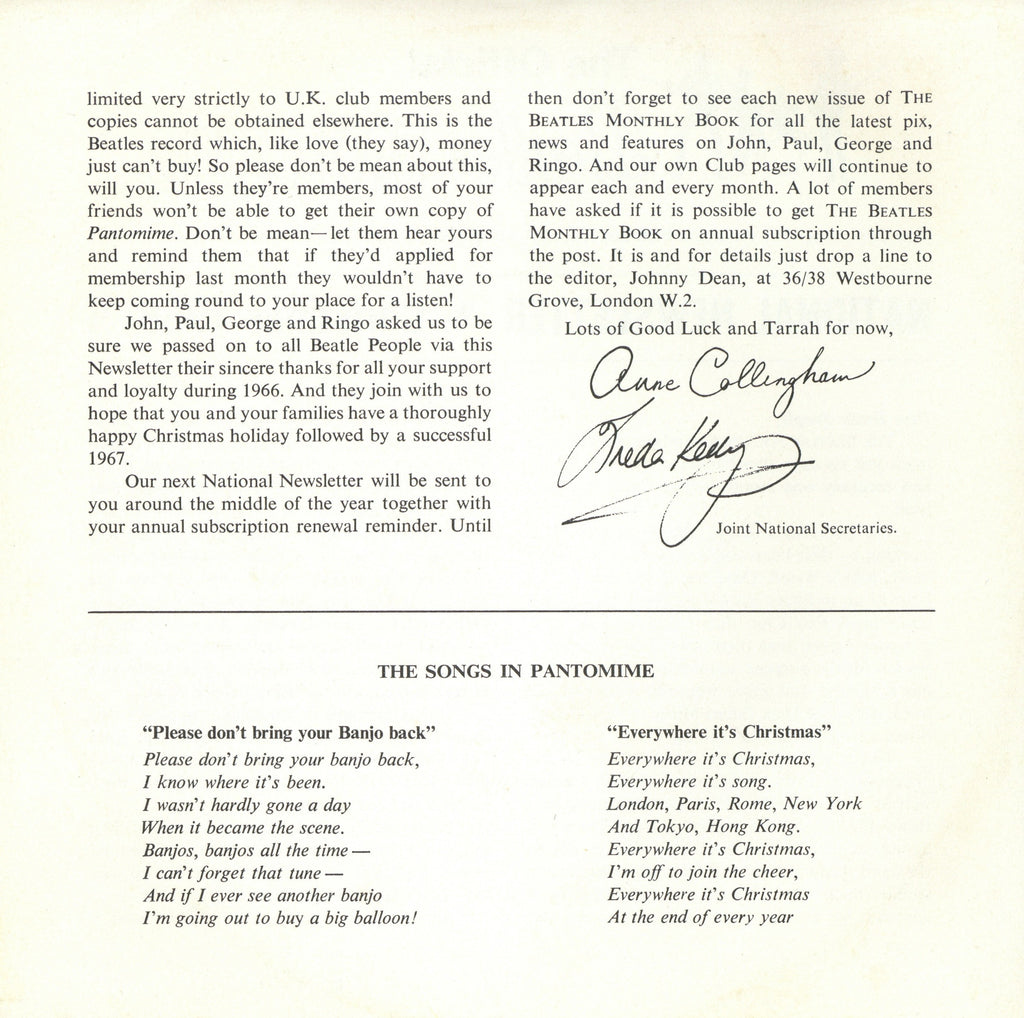 The Beatles "Pantomime: Everywhere It's Christmas" Flexi 1966