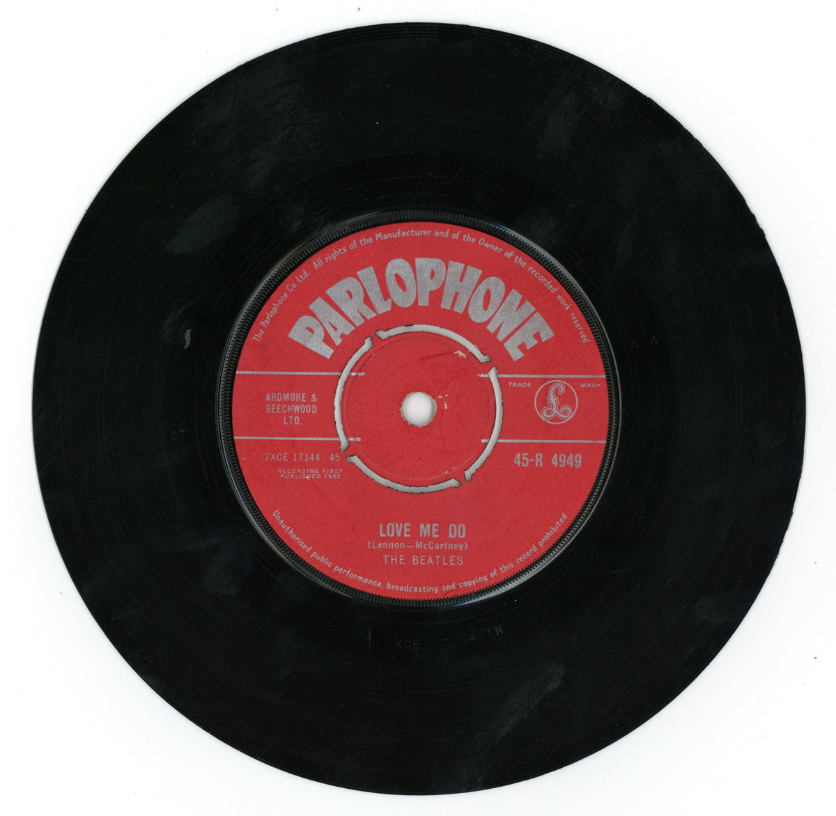 The Beatles Parlophone Love Me Do 7" Single No Made In GT. Britain text