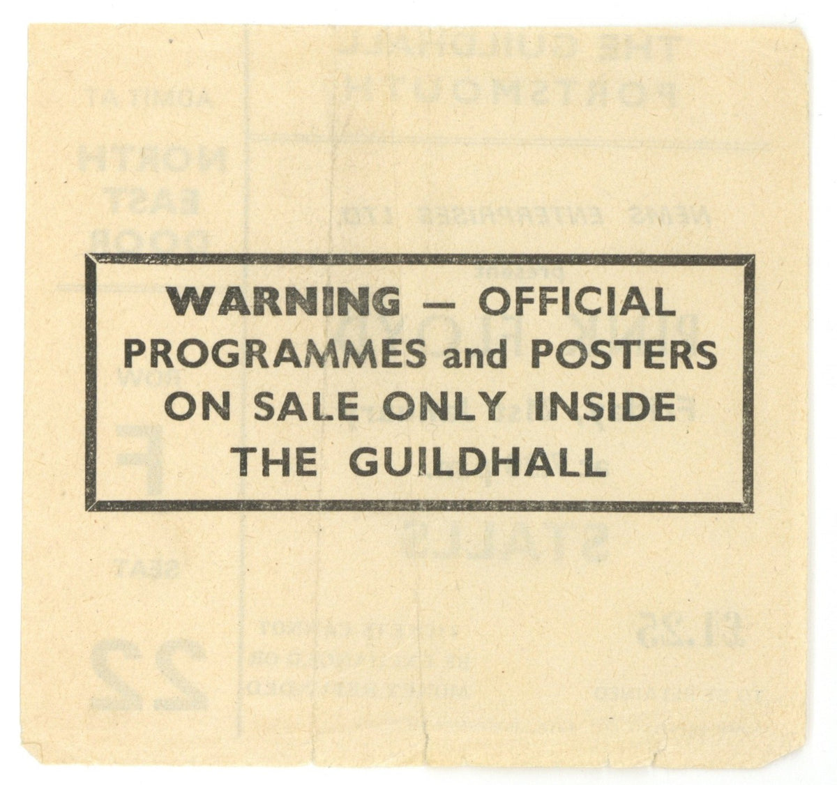 Pink Floyd The Guildhall Portsmouth Ticket Stub 1972
