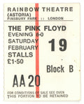 Pink Floyd Rainbow Theatre Ticket Stub 1972