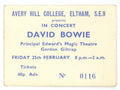 David Bowie Avery Hill Collage ticket stub 1972
